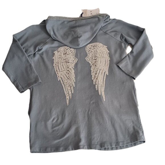 Tempo Paris Blue Sequin Angel Wing Hooded Open Front Cover Women’s Size M-L NWT - Picture 2 of 15